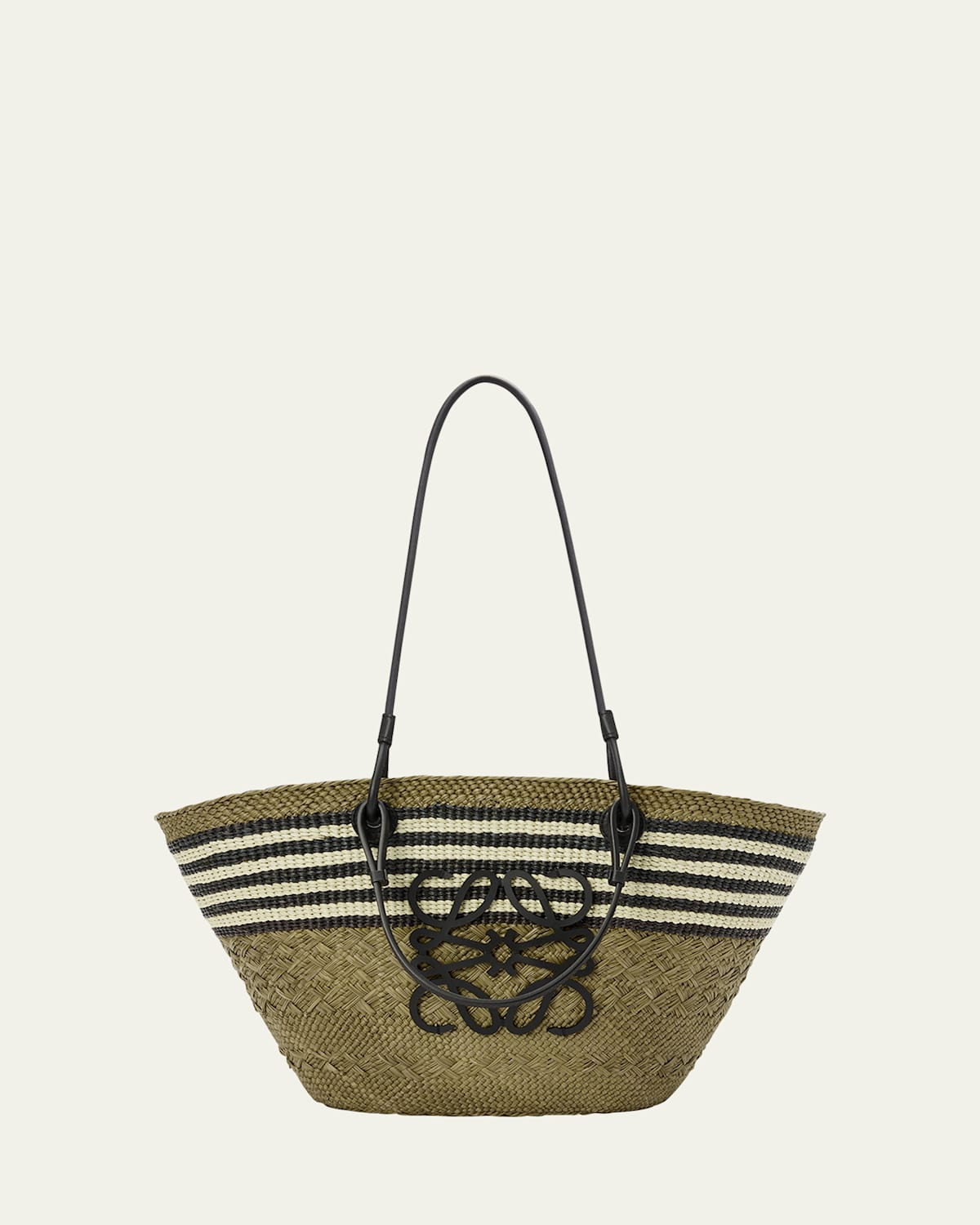 x Paula's Ibiza Medium Anagram Striped Basket Tote Bag in Straw | Bergdorf Goodman