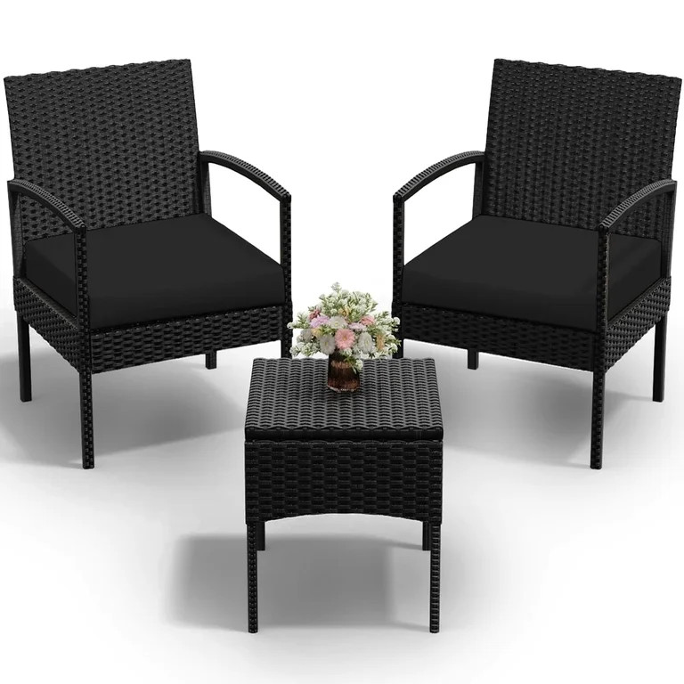Tappio Outdoor Furniture 3 Piece Patio Bistro Furniture Set, Rattan Conversation Chairs Set with ... | Walmart (US)