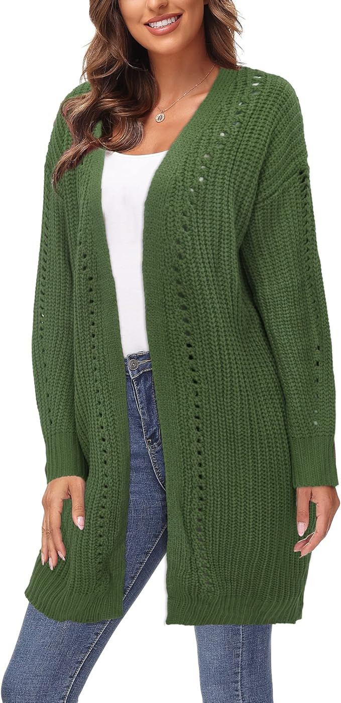 VOTEPRETTY Women's Long Sleeve Knit Sweater Casual Solid Open Front Cardigan with Pockets | Amazon (US)