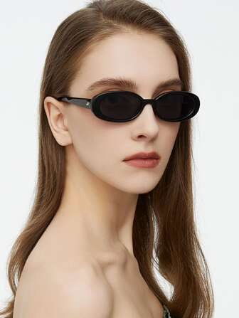 1pc Vintage Small Oval Sunglasses, Fashionable Sun Protection Shades | SHEIN