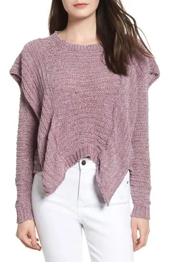 Women's Woven Heart Ruffle Chenille Sweater, Size X-Small - Purple | Nordstrom