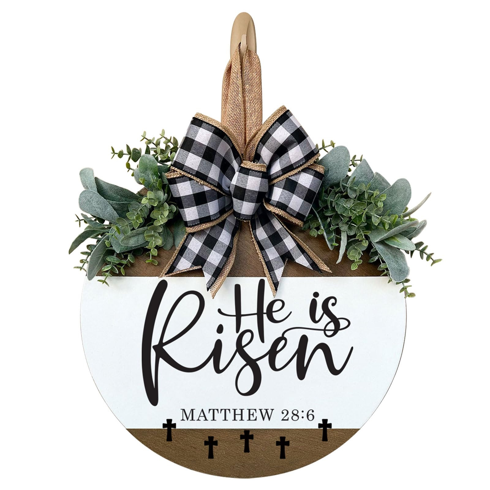 He Is Risen Welcome Sign for Front Door, Rustic Round Wood Easter Door Hanger Wreaths, Farmhouse ... | Amazon (US)