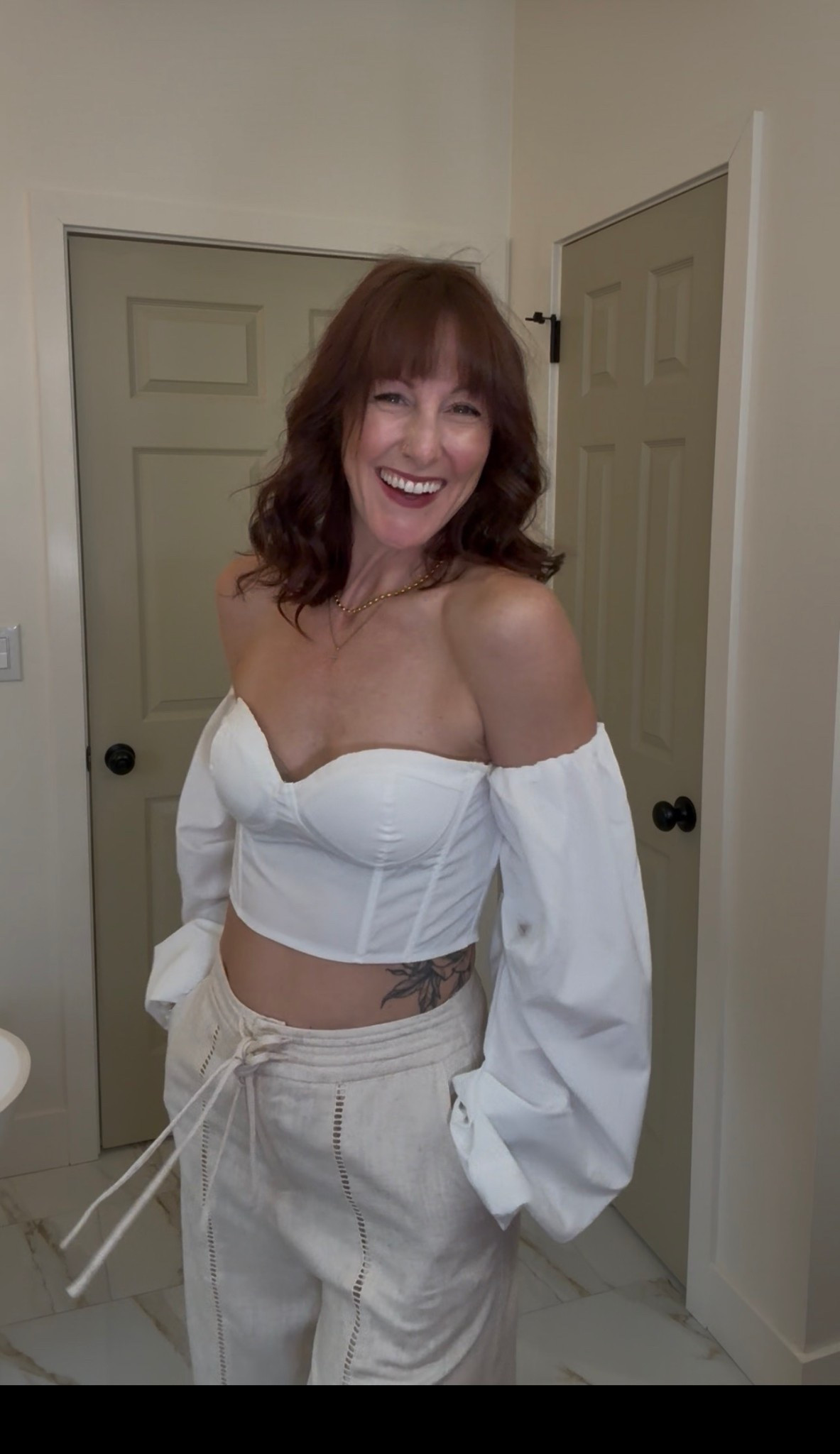 @Chicwish off the shoulder bubble sleeve corset top is wildly comfortable, paired with their ladder-lace wide leg pants! Such a fun, flirty and elevated outfit! 🤍👏🏽

#LTKmomlife #LTKSeasonal