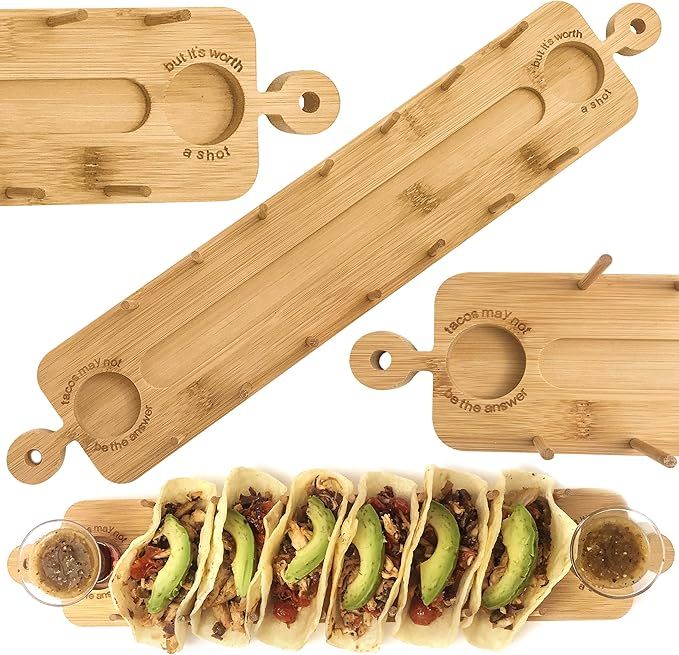 Agave Azul Tacos & Tequila Bamboo Taco Holder Stand, Large Taco Tray Plates Holds 6 Soft or Hard ... | Amazon (US)