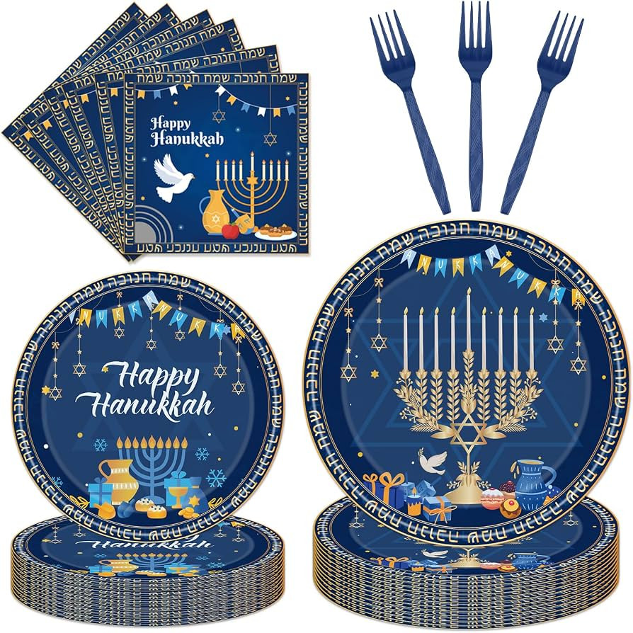 96PCS Happy Hanukkah Plates and Napkins - Hanukkah Decorations Chanukah Party Supplies Jewish Cha... | Amazon (US)