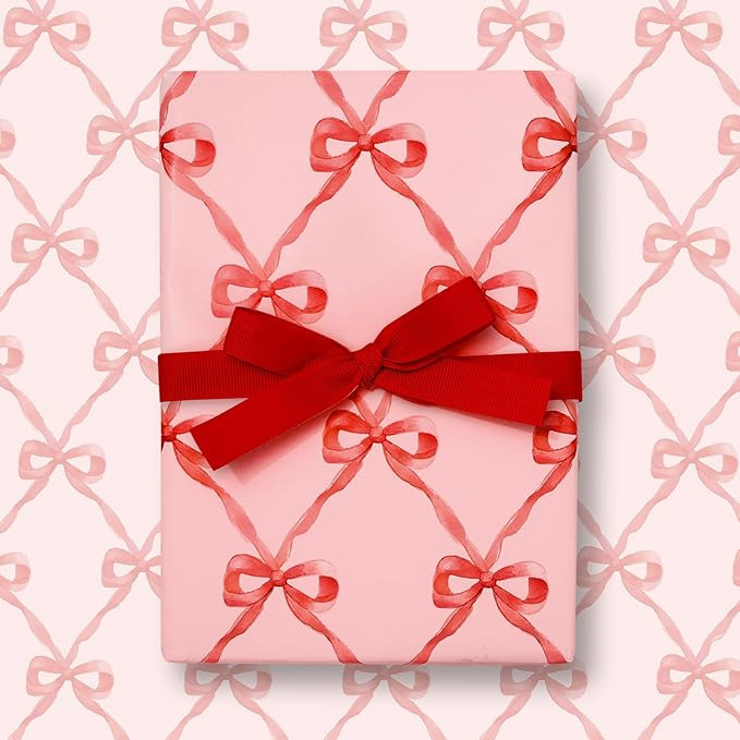 JarThenaAMCS 6 Sheets Red Bow Wrapping Paper -Not Roll- Pink Red Bow Knot Gift Wrap Paper Folded ... | Amazon (US)