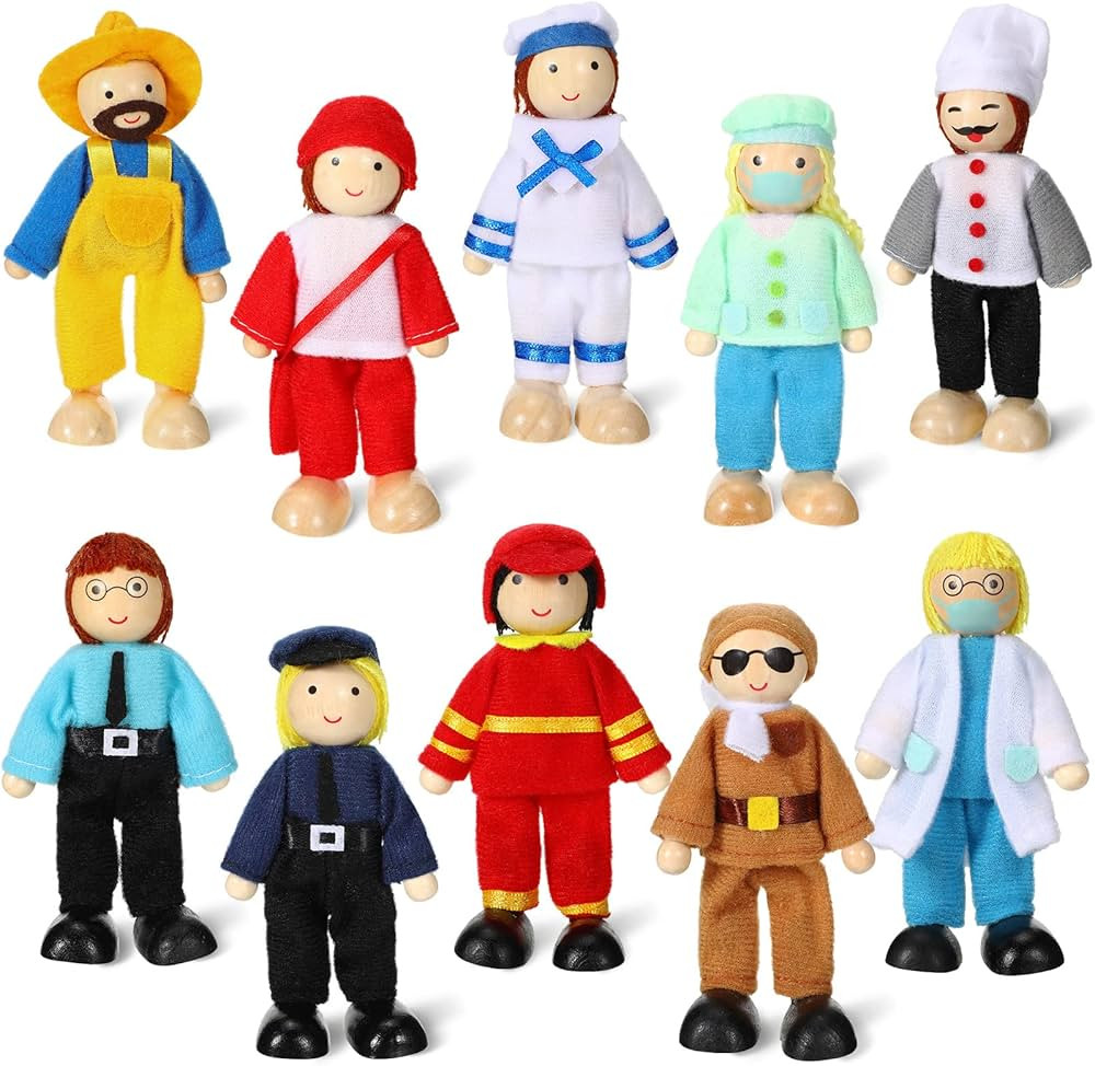 10 Pcs Wooden Dollhouse Family Set of Mini People Figures Dollhouse Dolls Wooden Doll Family Pret... | Amazon (US)