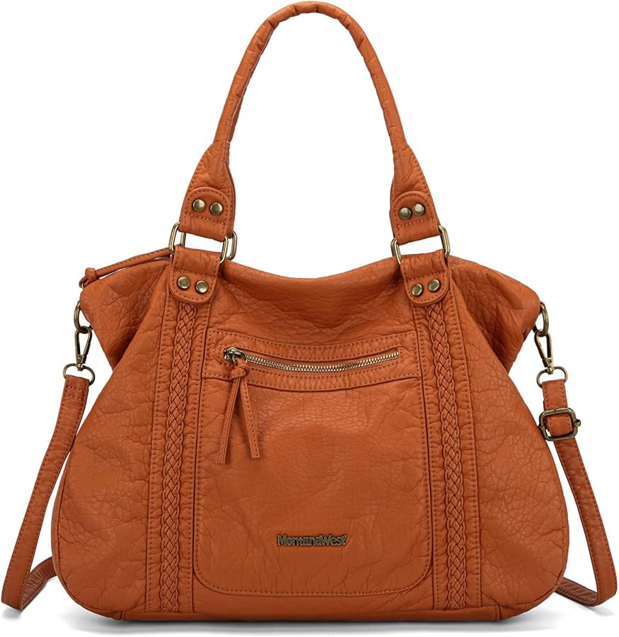 Montana West Washed Leather Hobo Bags for Women Roomy Handbags with Crossbody Strap | Amazon (US)