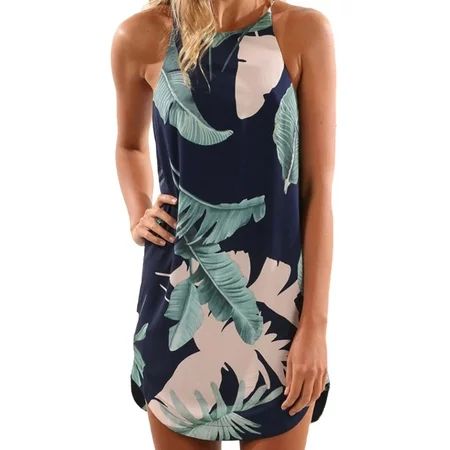 Casual Dresses for Women Summer Floral Print Sleeveless Strappy Loose Short Mini Dress Asymmetrical  | Walmart (US)