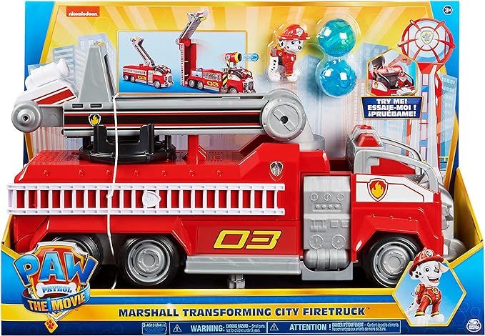 PAW Patrol, Marshall’s Transforming Movie City Fire Truck with Extending Ladder, Lights, Sounds... | Amazon (US)