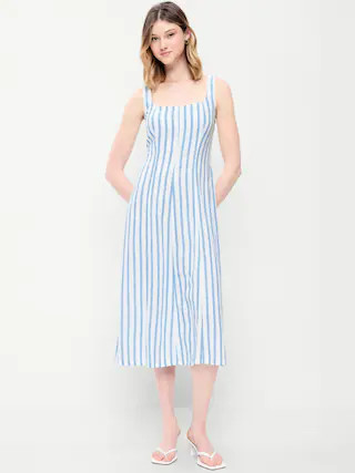Fit & Flare Sleeveless Linen-Blend Midi Dress | Old Navy (CA)