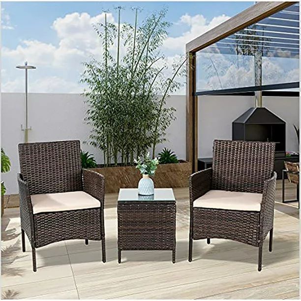 WalsunnyWalsunny 3 Pieces Outdoor Rattan Wicker Patio Furniture Set PE Chairs and Table Set of 3U... | Walmart (US)