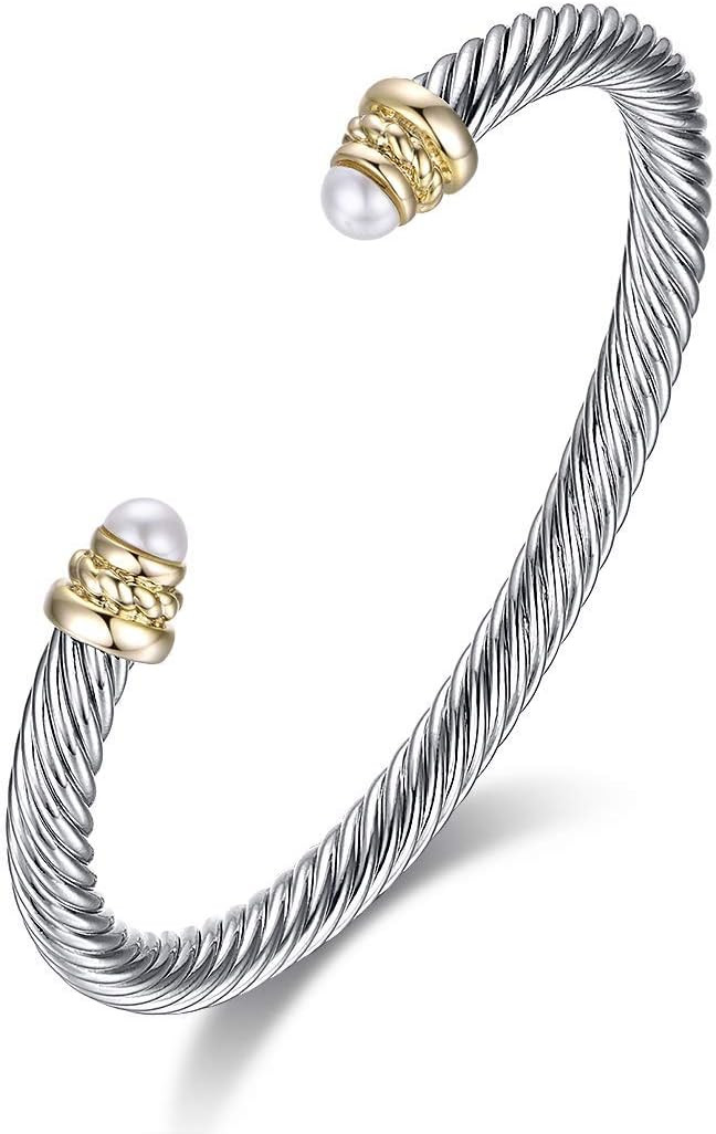 Ofashion Twisted Cable Bracelet Designers Inspired Cuff Bracelets with Gemstones | Amazon (US)