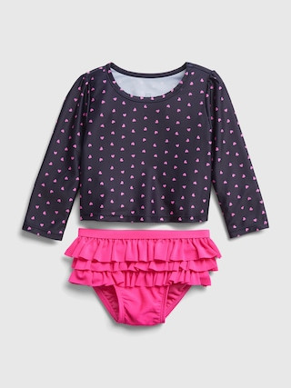 Baby Recycled Ruffle Heart Print Rash Guard Swim Two-Piece | Gap (US)