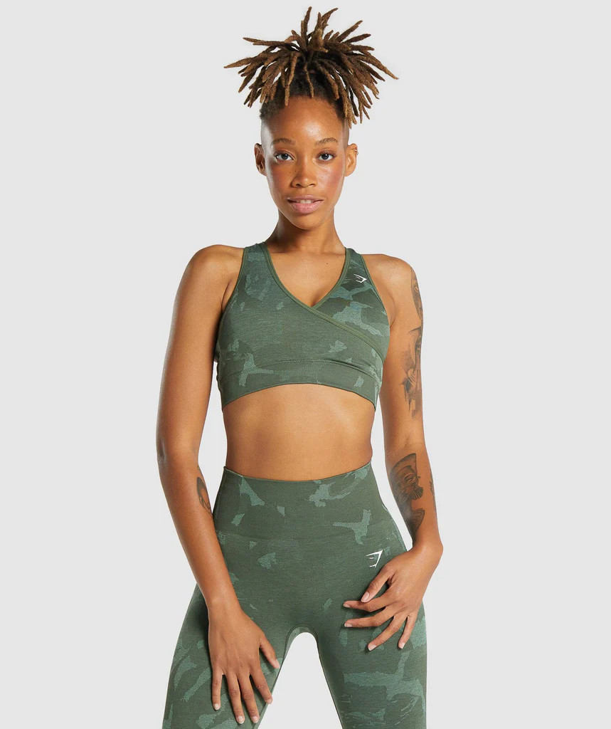 Gymshark Adapt Camo Seamless Sports Bra - Savanna | Green | Gymshark (Global)