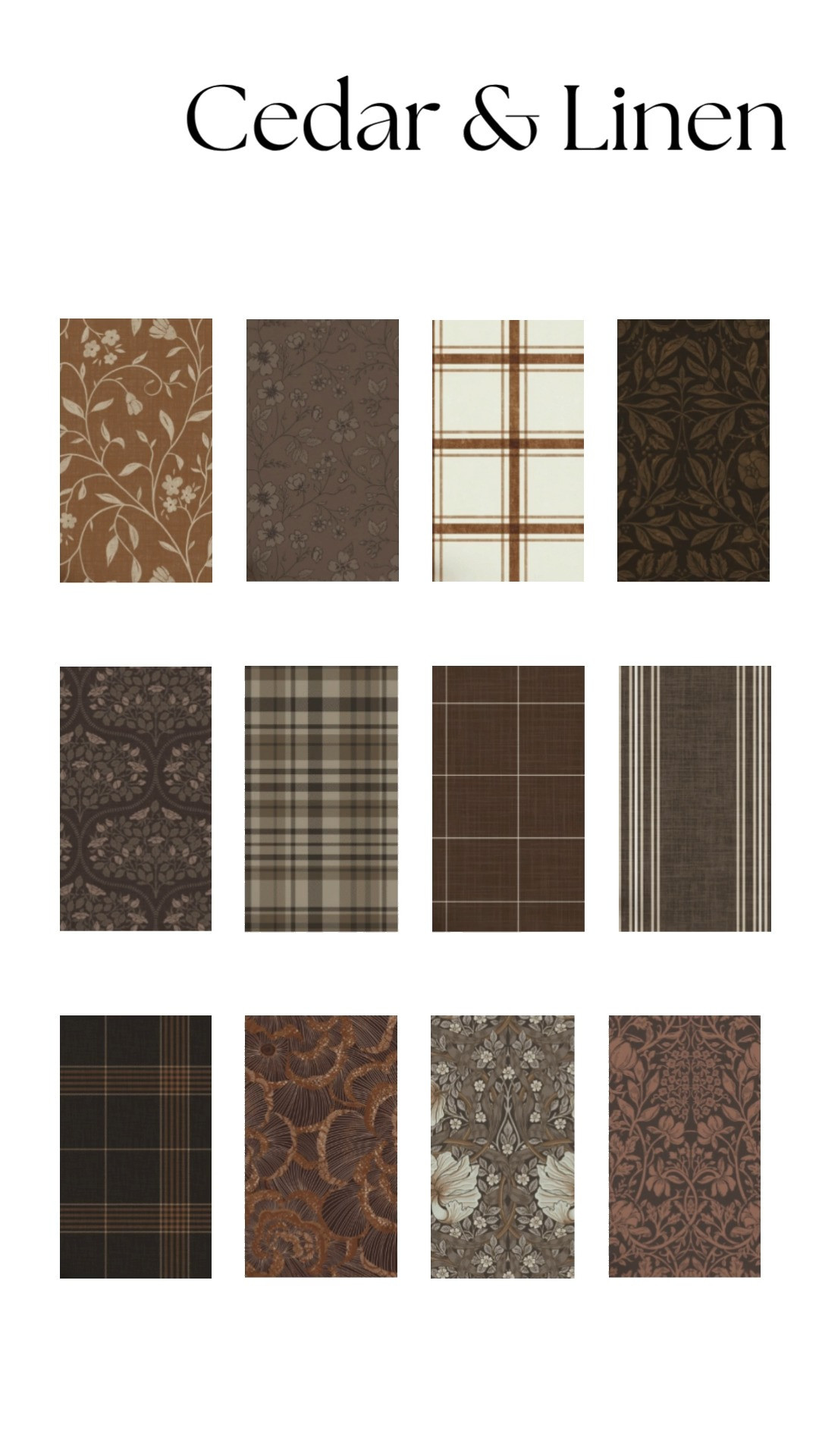 Neutral brown wallpaper collection featuring botanical prints, plaid, wood-inspired textures, and timeless traditional patterns. Perfect for creating warm, layered interiors in bedrooms, dining rooms, offices, and heritage homes. 

 #LTKHome