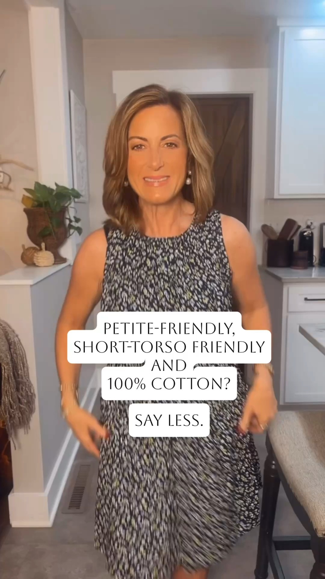 Petite girls, this one is GOOD! 👏🏼 This 100% cotton smocked dress is lightweight, comfortable, and so flattering on a petite, short-torso frame. ❤️

And the details! It has a cute tie-back, which lets you adjust the fit exactly how you like it. Plus, it’s available in RED if you’re looking for a fun pop of color! 🍎

Easy, feminine, and perfect for those days when you want to look put together without trying too hard. 
I’m wearing my true size small✨
I’m 5’1 115lbs.

#PetiteFashion #PetiteStyle #WomenOver50 #Over50Style #CottonDress #AffordableFashion #PetiteFriendly