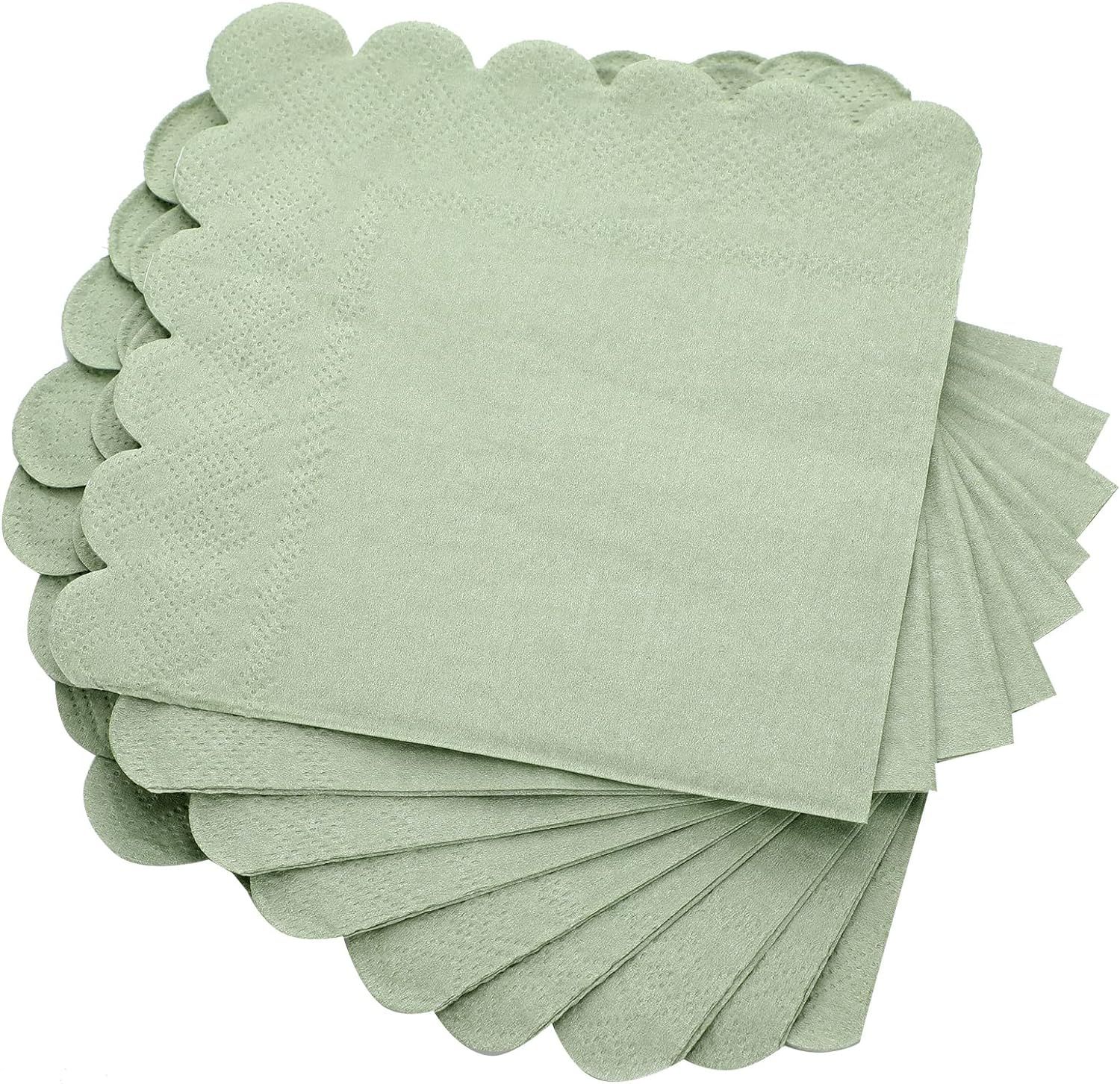 100 Pcs Scalloped Edged Cocktail Napkins Sage Green Square 3 Ply Paper Napkins Disposable Scallop... | Amazon (US)