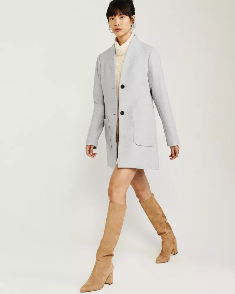Collarless Wool-Blend Coat | Abercrombie & Fitch US & UK