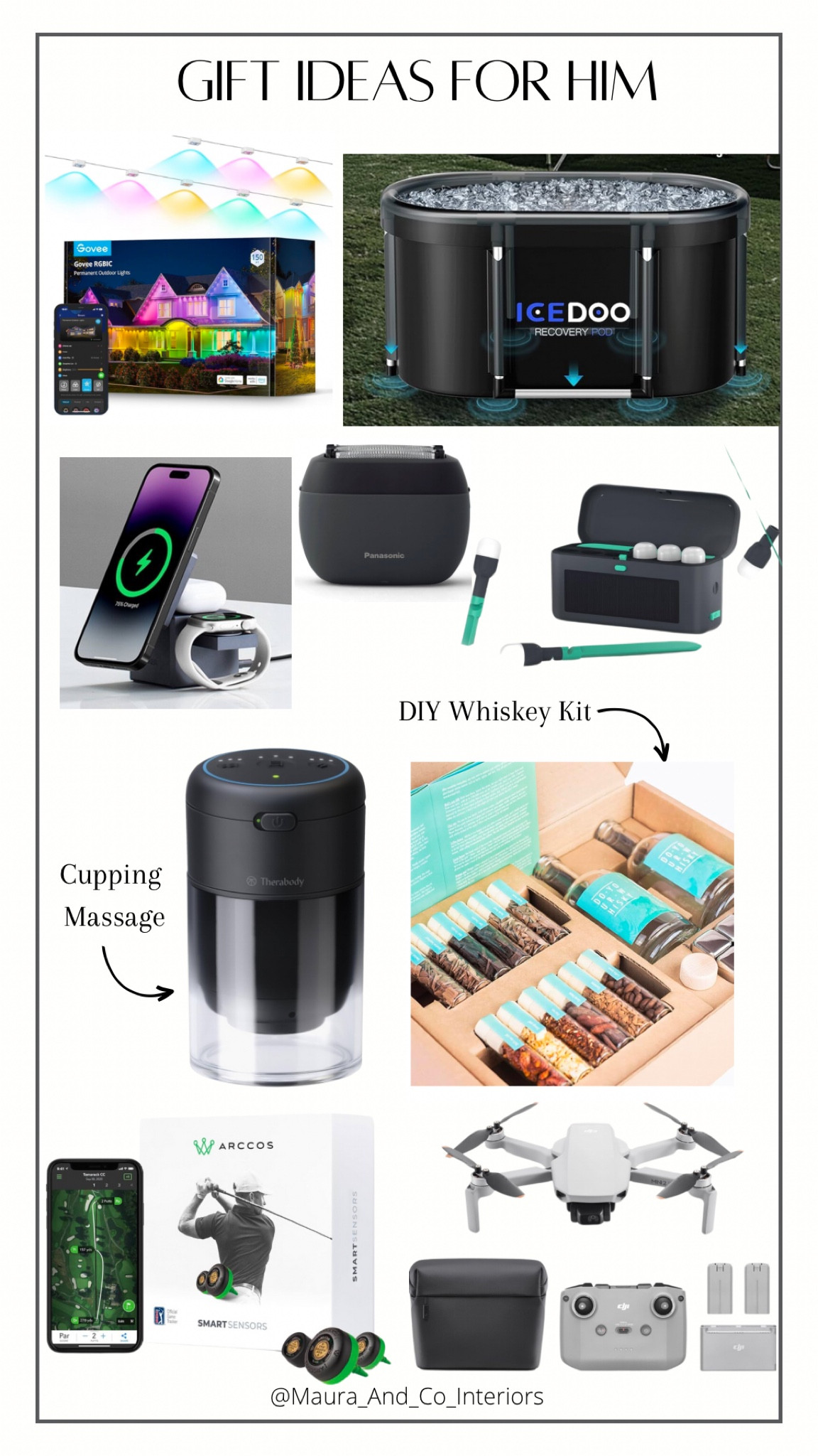 Gifts for him! 

Gif guide, theracupping, charger, DOY whiskey kit, solar lights, permanent lights, shaver, ice bath, drone

#LTKMens #LTKCyberWeek #LTKGiftGuide