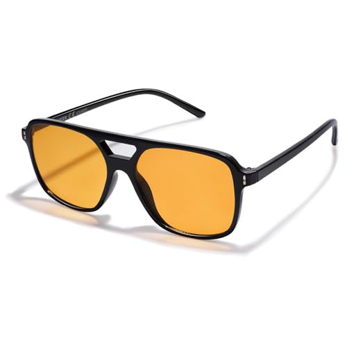 VANLINKER Retro Vintage 70s Square Aviator sunglasses for women men Yellow Orange Tinted Lens | Amazon (US)