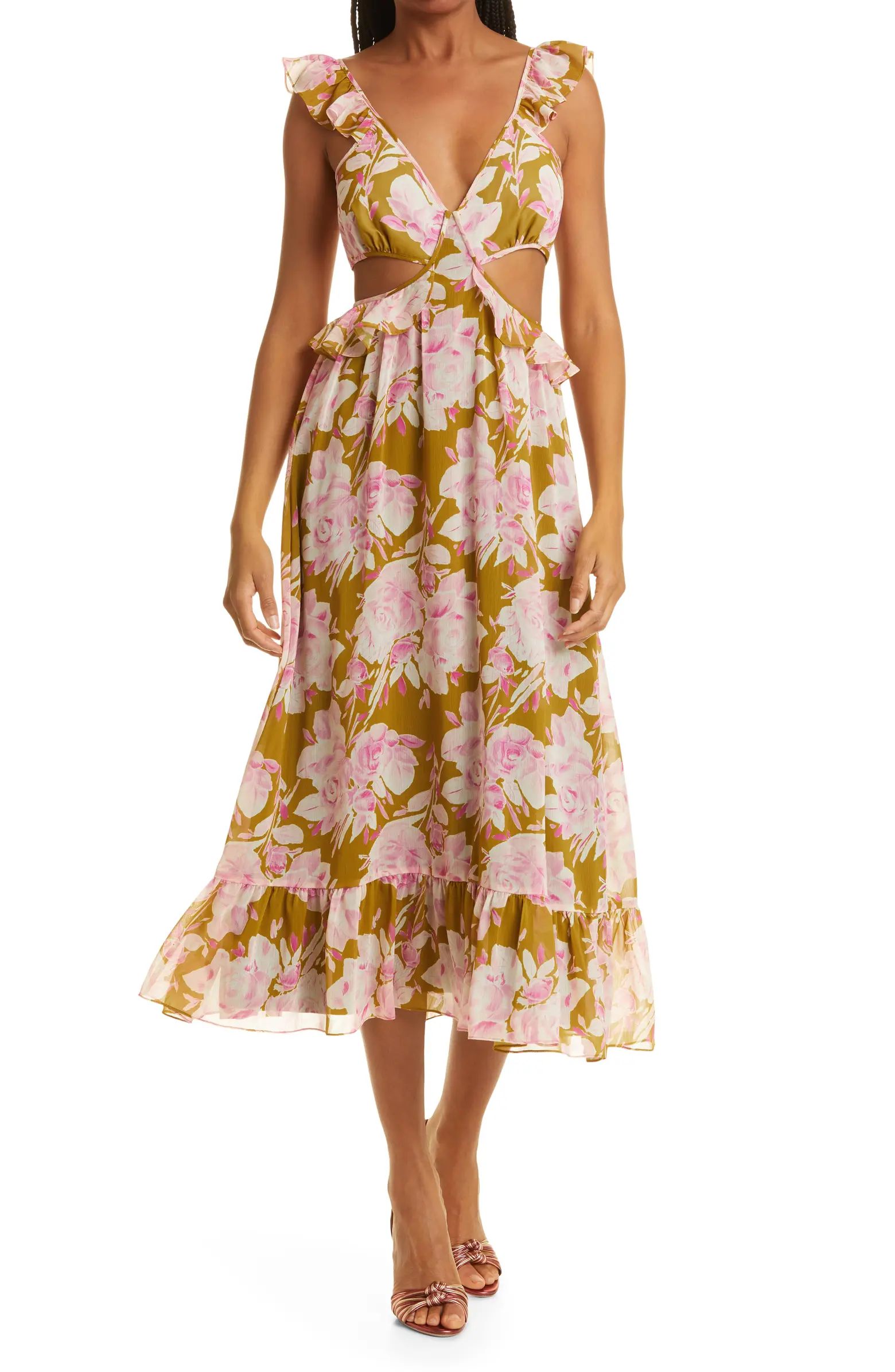 LIKELY Katerina Floral Cutout Midi Dress | Nordstrom | Nordstrom