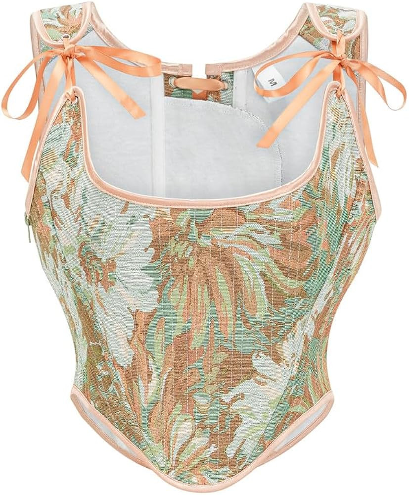 Womens Vintage Asymmetrical Hem Overbust Corset Tie Front Lace-up Back Bustier Shapewear Top | Amazon (US)