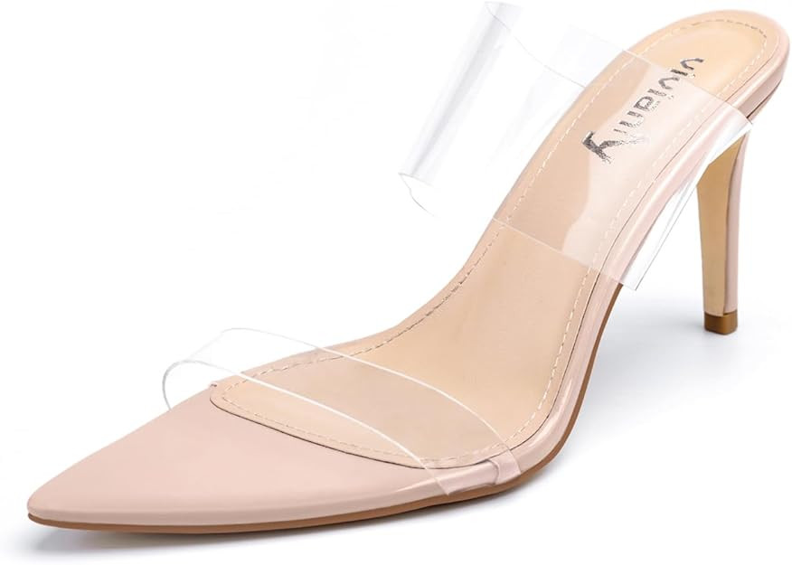 vivianly Clear Pointed Toe Heels Sandals Transparent Strap Stiletto High Heels Slip on Mules for ... | Amazon (US)