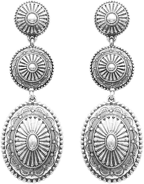 Rosemarie Collections Women's Statement Southwestern Style Triple Concho Dangle Earrings | Amazon (US)