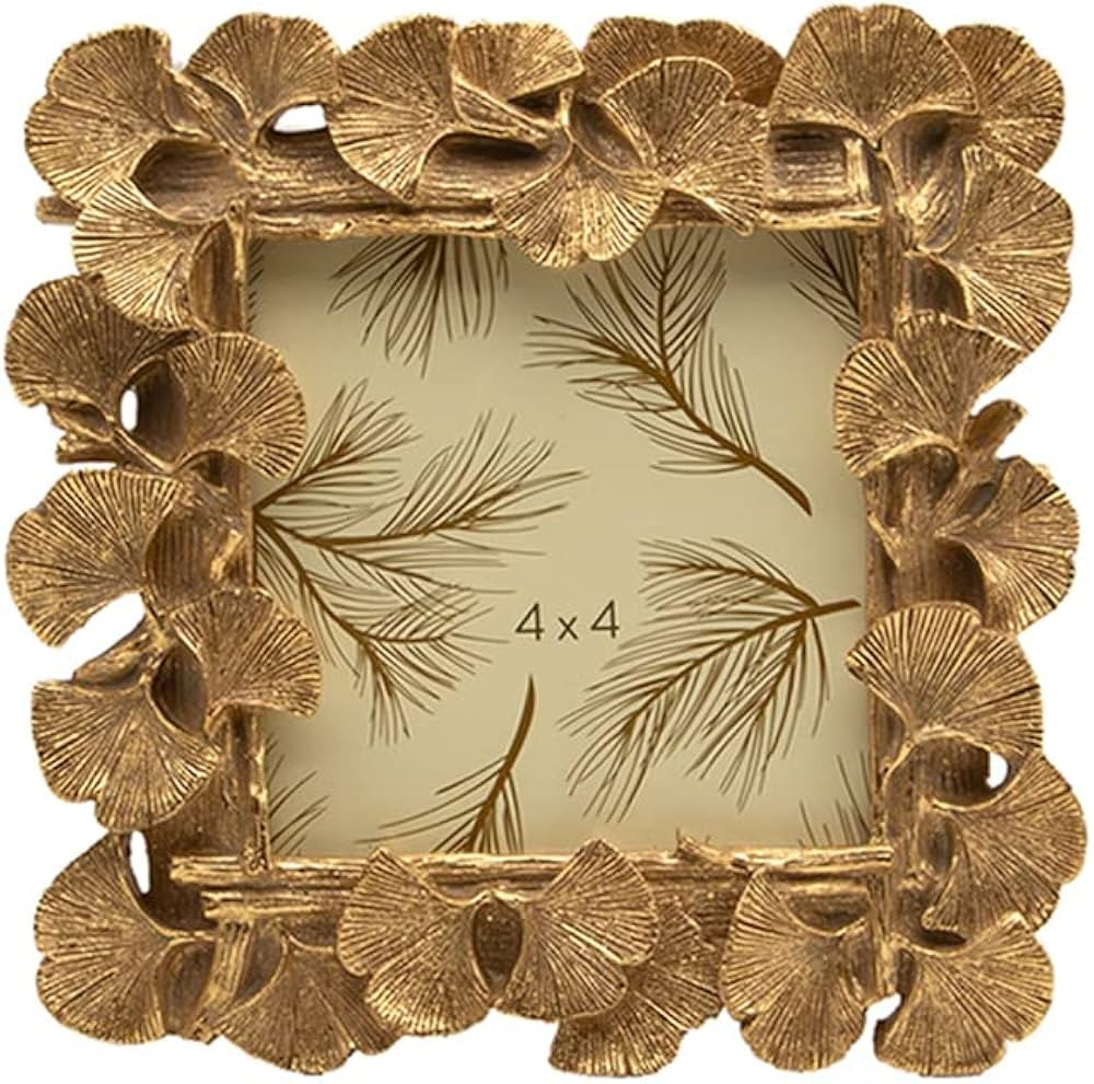 SYLVIA'S SHOP Vintage 4x4 Square Picture Frame, Small Antique Ornate Gold Ginkgo Leaf Photo Frame... | Amazon (US)
