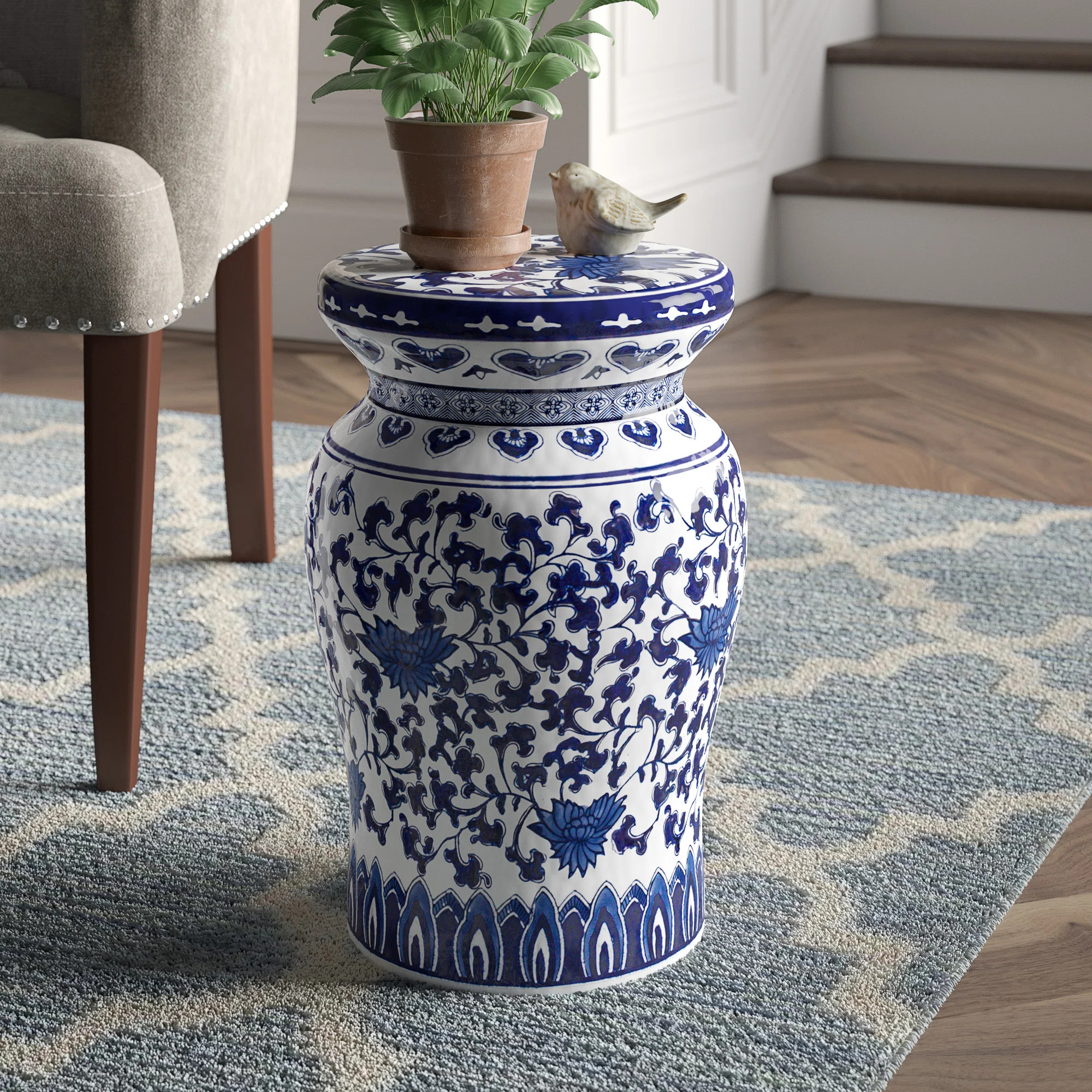 Euro Ceramica Blue Garden White 16" Lotus Podium Stool & Reviews | Wayfair | Wayfair North America