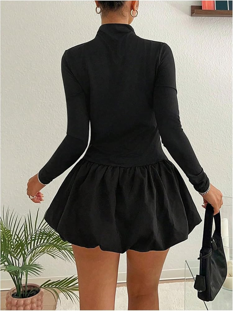 GORGLITTER Women's Long Sleeve Bubble Mini Dresses Elegant Classy Mock Neck Y2k Fall Cocktail Bru... | Amazon (US)
