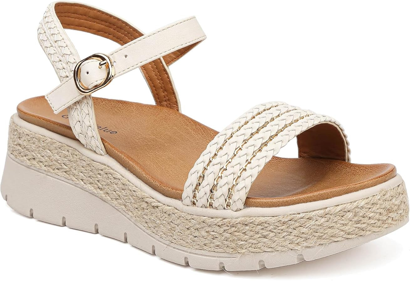 GoodValue Womens Platform Espadrille Wedge Sandals Open Toe Adjustable Ankle Strap Comfortable Fl... | Amazon (US)