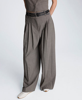 Women's Double Belted High-Rise Trousers | Macy's