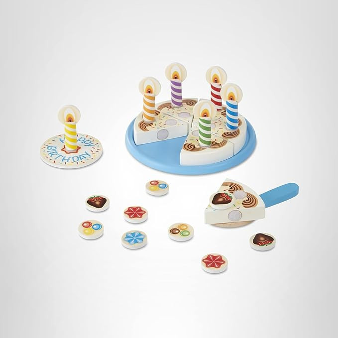 Melissa & Doug Birthday Party Cake - Wooden Play Food with Mix-n-Match Toppings and 7 Candles | Amazon (US)