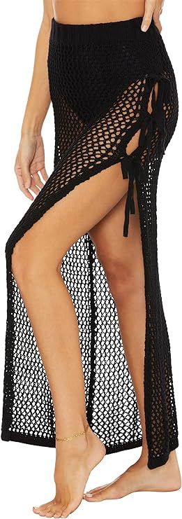 Ebifin Womens Sexy Crochet Beach Midi Skirts Cover Ups Hallow Out Knit Side Slit Summer Swimwear ... | Amazon (US)