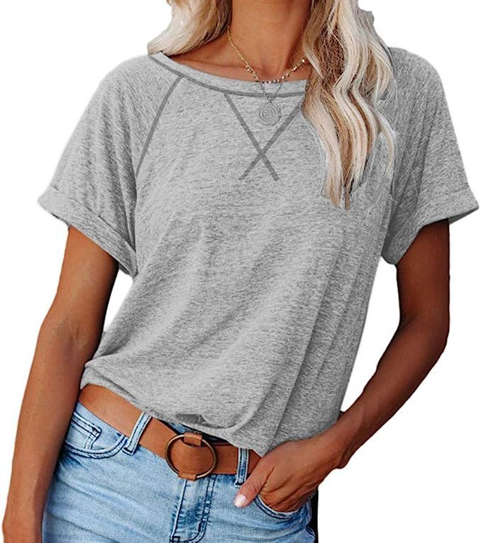 Womens Short Sleeve Shirts Raglan Color Block T Shirts Tees Casual Loose Fit Tshirts Tops | Amazon (US)