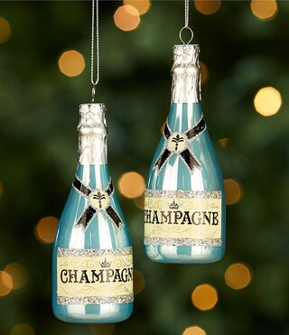 Southern Living Blue Christmas Collection Champagne Bottle Glass Ornament, Set of 2 | Dillard's | Dillard's