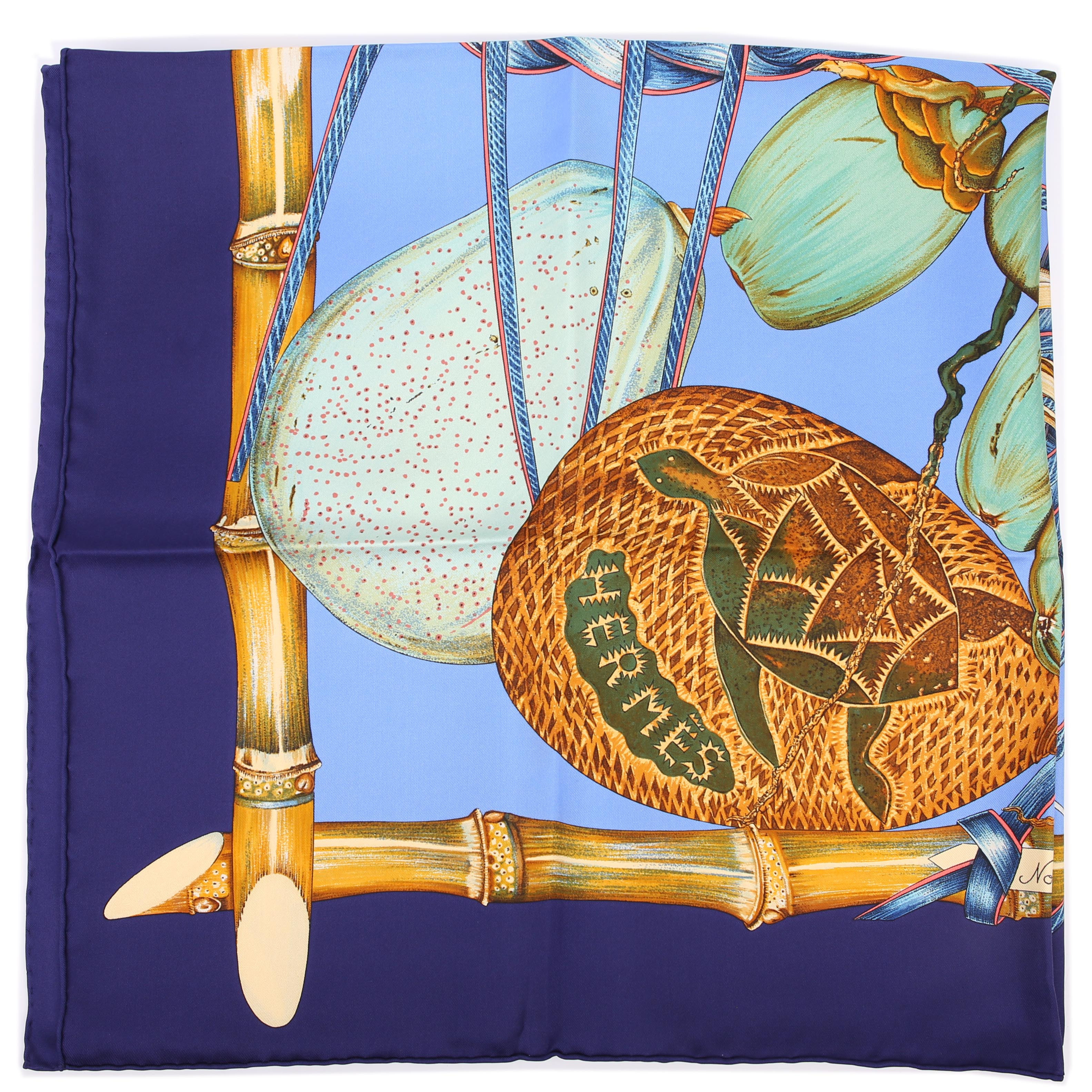 Jardin Creole 90CM Silk Scarf Blue | Keeks Designer Handbags