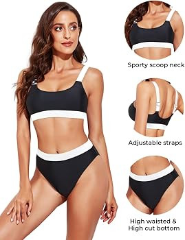 Tempt Me Women Two Piece High Waisted Bikini Swimsuits with Bottoms Teen Scoop Neck Sport Bathing... | Amazon (US)