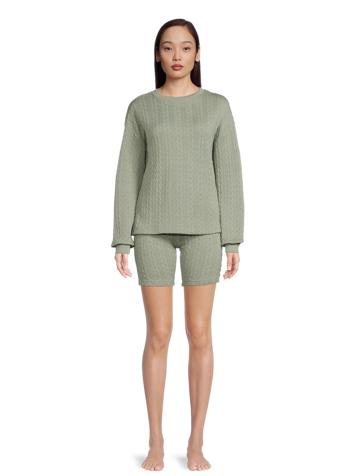 Lissome Women's Cable Knit Lounge Set with Biker Shorts, 2-Piece | Walmart (US)