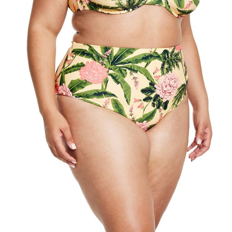 Women's Peony Botanical/Stripe Print Reversible High Waist Cheeky Bikini Bottom - Agua Bendita x ... | Target