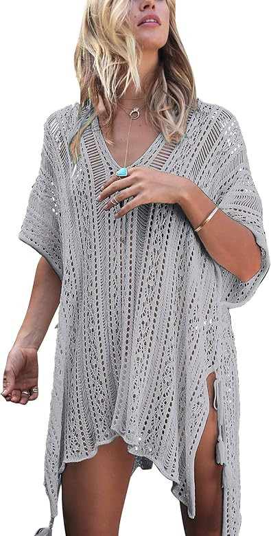 Wander Agio Beach Swimsuit for Women Sleeve Coverups Bikini Cover Up Net | Amazon (US)