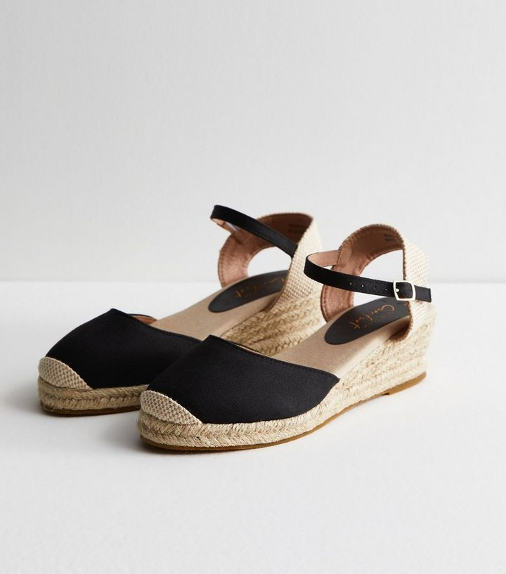 Black Low Wedge Espadrille Sandals | New Look | New Look (UK)