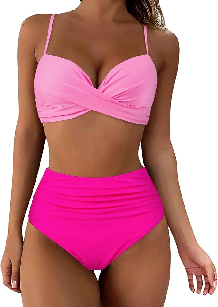 SUUKSESS Women Twist High Waisted Bikini Sexy Push Up Two Piece Swimsuits | Amazon (US)