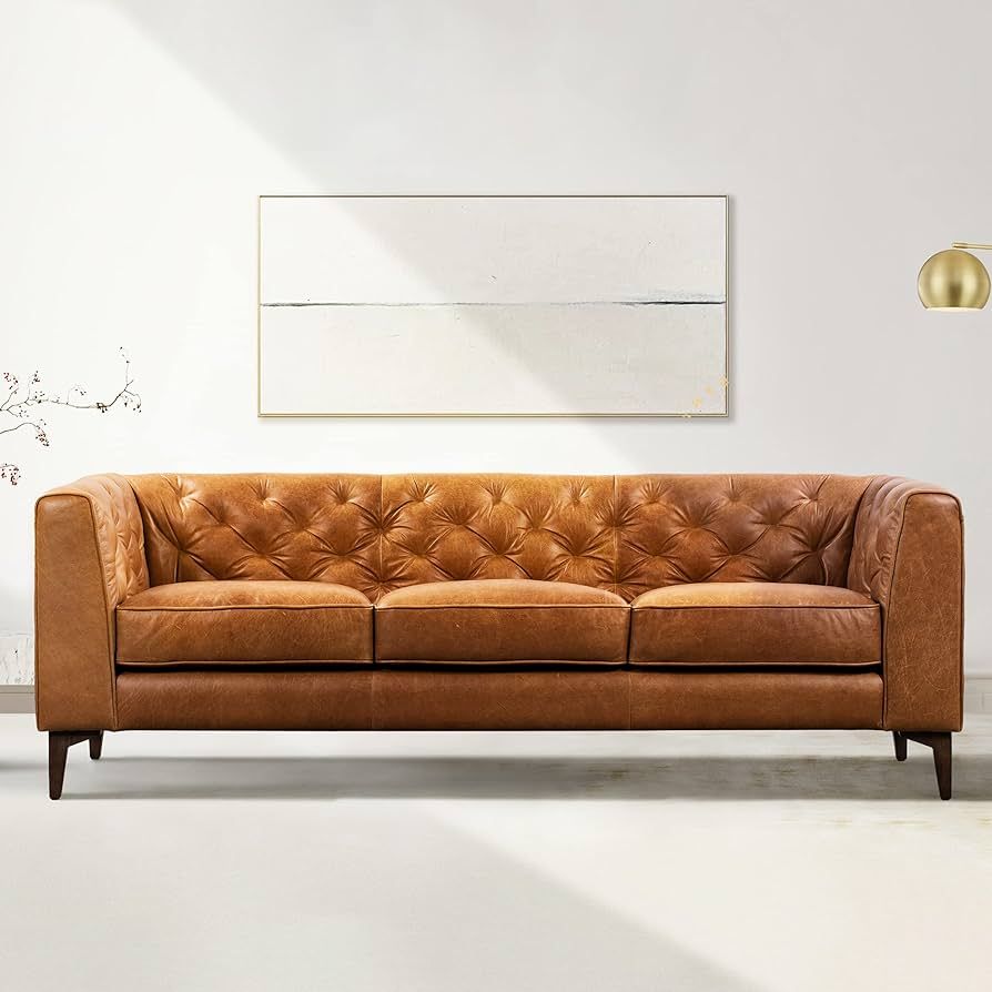 POLY & BARK Essex Leather Couch – 89-Inch Leather Sofa with Tufted Back - Full Grain Leather Co... | Amazon (US)
