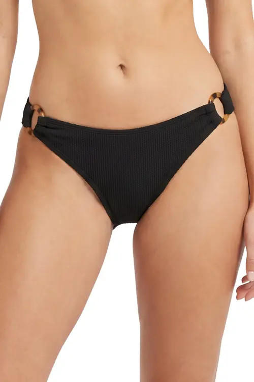 Change of Scenery Camilla Ring Trim Lowrise Hipster Bikini Bottom in Black Texture at Nordstrom, Size Large | Nordstrom