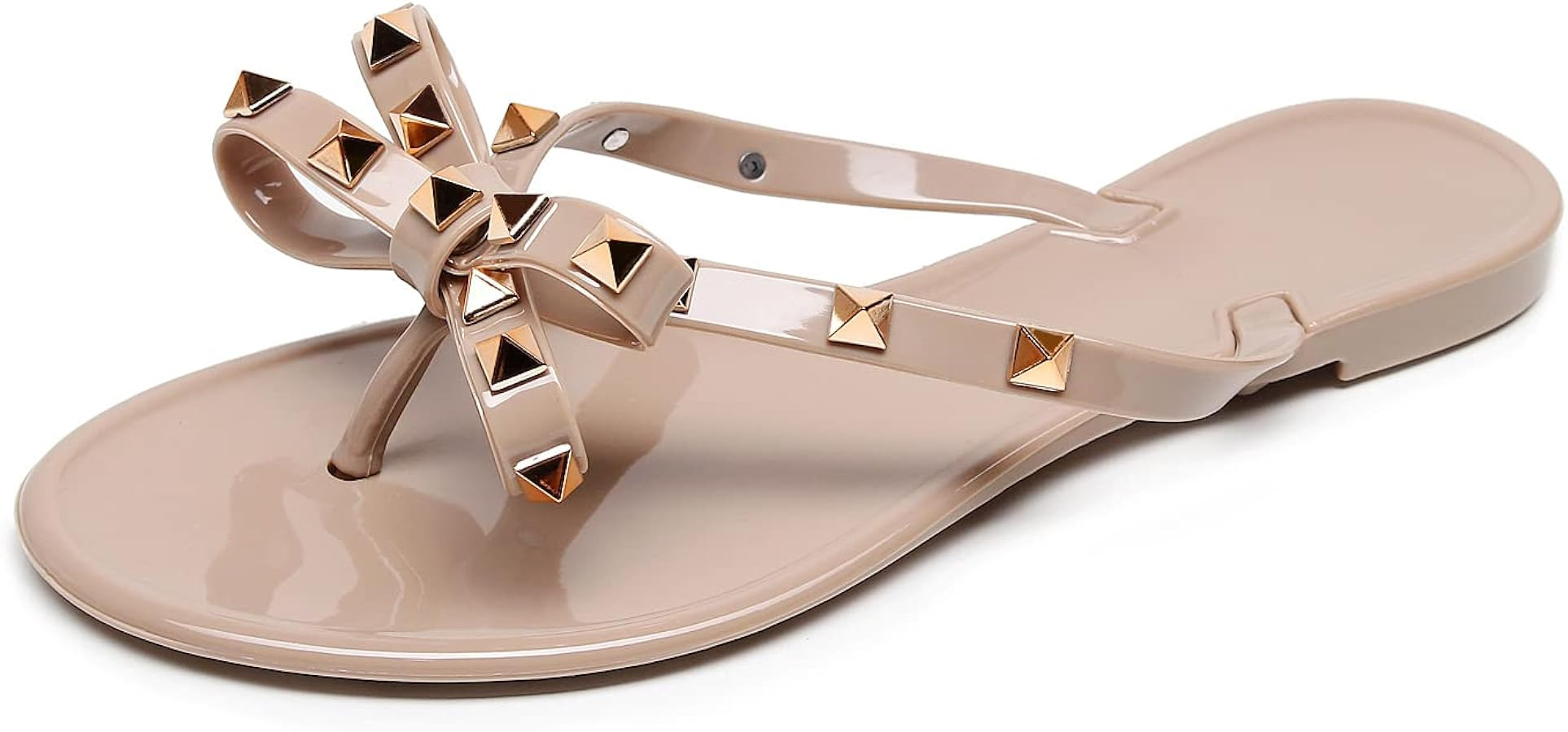 OMGard Studded Jelly Shoes for Womens Bow Flip Flops Jellies Sandals Flat Black Summer Beach Thon... | Amazon (US)