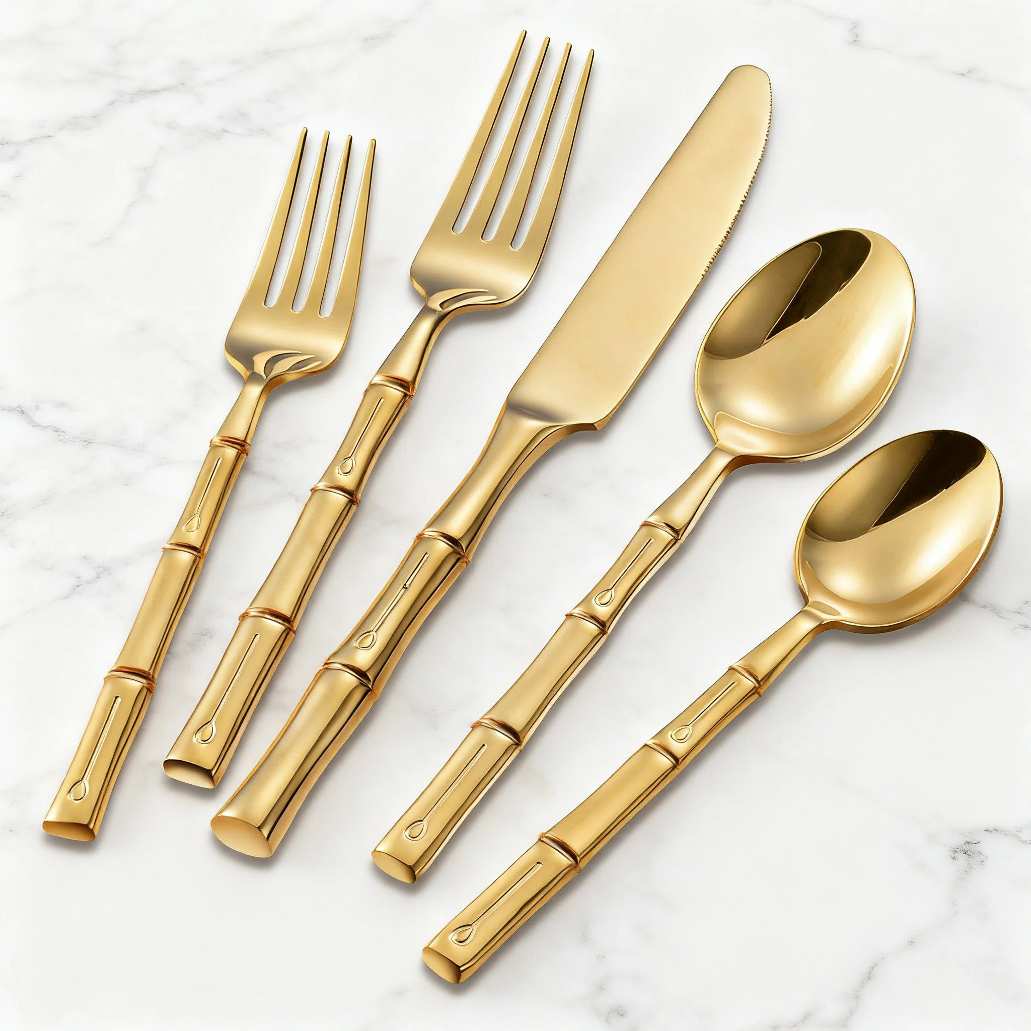 Gold Stainless Steel Flatware Set With Bamboo Handle 60-Piece Cutlery Set Mirror Polished For Hom... | Wayfair North America