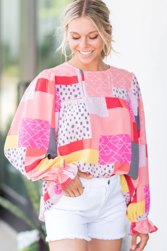 Do Your Best Pink Abstract Patchwork Blouse | The Mint Julep Boutique